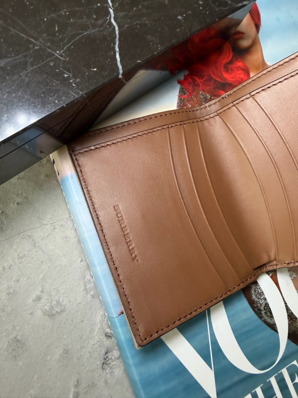 Burberry Luna Wallet Trifold House Check And Tan Leather 100% Authentic! - Picture 7 of 8